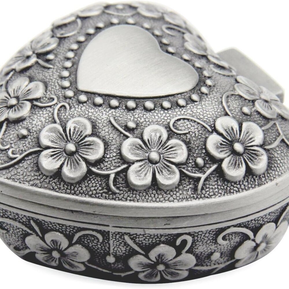 Classic Vintage Antique Heart Shape Jewelry Box Ring Small Trinket Storage Organ